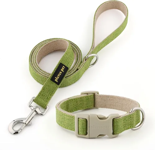 Vista 12 de Collar y correa para perro de algodón y cáñamo Plutus Pet, collar ajustable para perros pequeños, medianos y grandes, resistente y suave en la piel