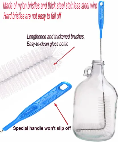 Vista 4 de Cepillo Carboy, 2 piezas de cepillos de nailon de 30 pulgadas y cepillos de acero inoxidable con mango extendido para botellas de agua de 3, 5, 6