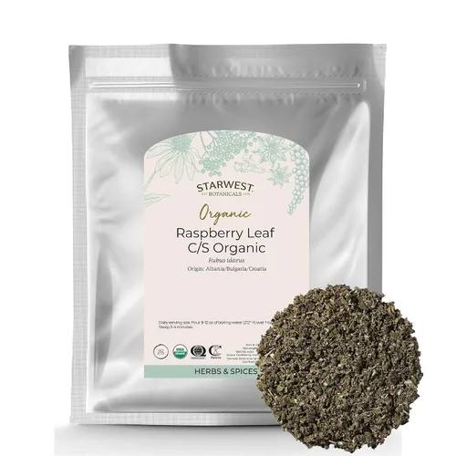 Vista 7 de Té orgánico de hojas de frambuesa roja, hojas cortadas y tamizadas a granel de Starwest Botanicals