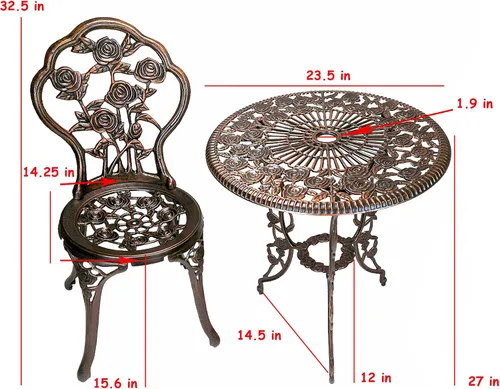 Vista 2 de Oakland Living Juego de 3 piezas Rose Bistro con mesa superior de aluminio fundido de 23.5 pulgadas