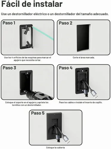 Vista 5 de Placa de pared con cepillo con soporte de montaje, cubierta decorativa para pasar cables de bajo voltaje, ocultador de cables de una sola banda