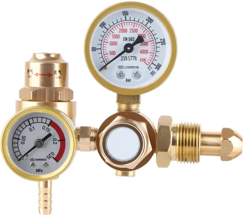 Vista 2 de Regulador de soldadura de gas para argón CO2 Dispositivo de medición de alta presión de 4500 PSI con medidor de flujo Regulador de gas soldador