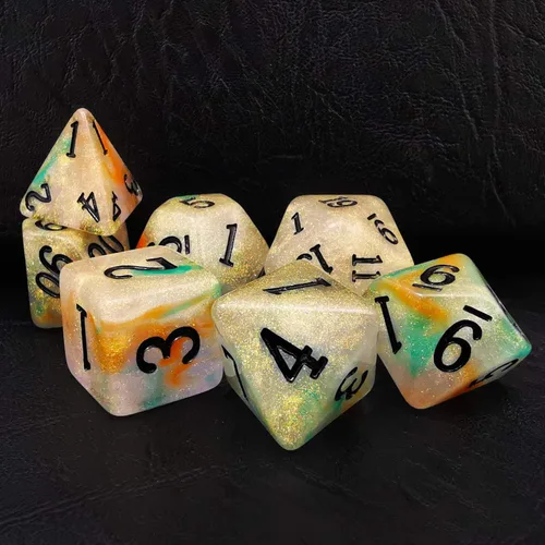 Vista 13 de Bescon Juego de dados de piedra mágica, 7pcs poliédrico RPG dados Set Aura Stone, embalaje de Polybag Piedra del aura en bolsa de plástico