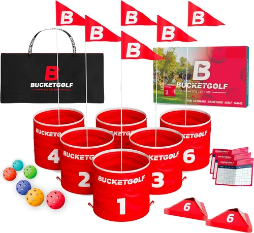 Vista 8 de bucketgolf Juego de 6 hoyos con palos - El mejor juego de golf de patio trasero para todas las edades y niveles, adultos, niños, familias, escuelas