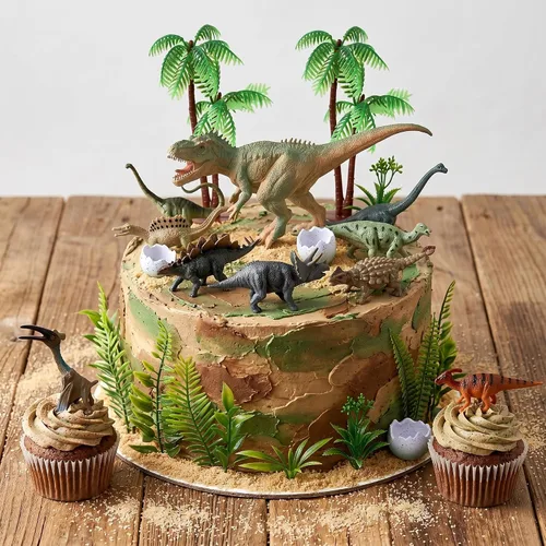 Vista 3 de Dinosaur Cake Decorations,Realistic Dino Figures for Jungle Birthday Party