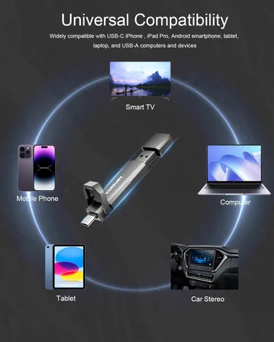 Vista 7 de Vansuny Unidad de estado sólido USB de 256 GB de hasta 1000 MB/s USB 3.2 Gen 2 Dual SSD USB A + Tipo C SSD externo portátil para teléfono Android