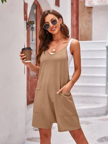 Vista 2 de Women's Sleeveless Rompers Casual Overall Adjustable Strap Shorts Jumpsuit with Pockets
