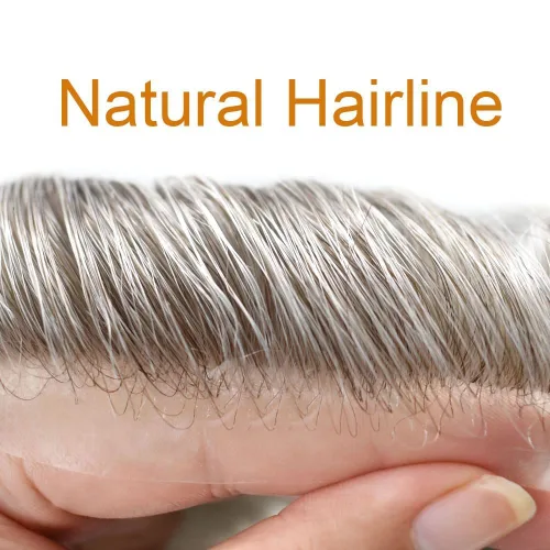 Vista 259 de Toupee para hombre 100% cabello humano real tupé para hombres 0.004 in piel de poliuretano para hombre, sistema de reemplazo de piezas de pelo