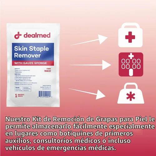 Vista 4 de Kit de remoción de grapas estéril Dealmed, incluye removedor de grapas y esponja de gasa, kit de herramienta de remoción de grapas de un solo uso