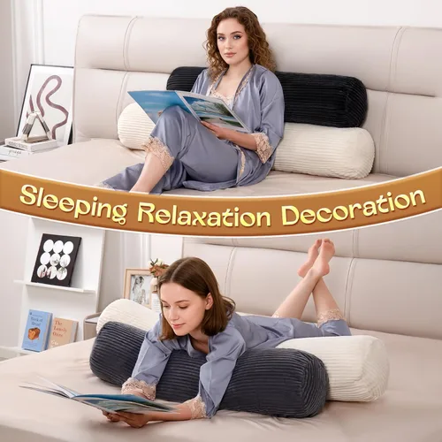 Vista 4 de 1 MIDDLE ONE Almohada corporal redonda de espuma viscoelástica para adultos, almohada firme y larga para cama, almohada cilíndrica con funda