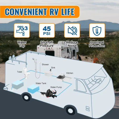 Vista 4 de YOUNGTREE Bomba de presión de agua dulce RV de 12 V, 3.5 GPM, 45 PSI, bajo demanda, bomba de diafragma de agua de 12 voltios con interruptor