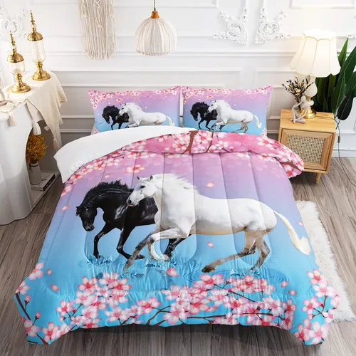 Vista 28 de Juego de edredón de mariposa tamaño individual para niñas, niños y adultos, juego de ropa de cama con patrón de flores de lavanda, juego de cama