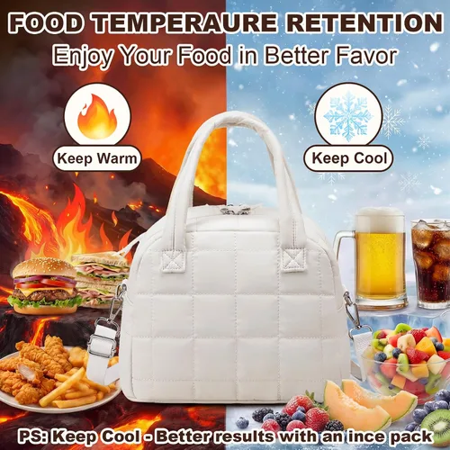 Vista 3 de LEDAOU Lonchera para Mujeres, Bolsa de Almuerzo Acolchada con Relleno Puffer, con Correa Ajustable, Aislada, Reutilizable, para el Trabajo, Escuela