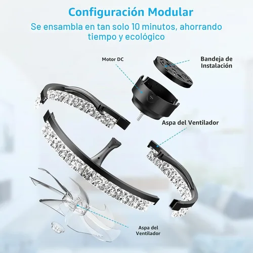 Vista 9 de Ventiladores de techo con luces y control remoto, ventilador de vidrio negro.