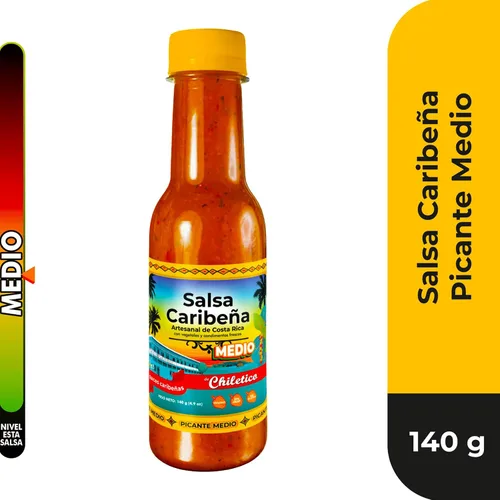 Vista 3 de Chiletico Salsa picante mediana caribeña – Paquete de 3 auténticas salsa picante costarricense – Calor equilibrado con verduras frescas y especias
