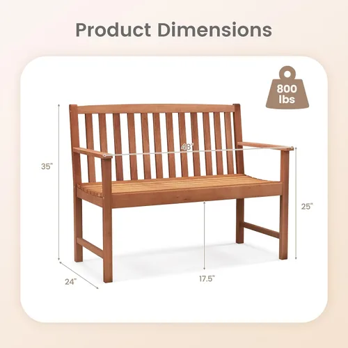 Vista 3 de Giantex Banco para exteriores, banco de patio de madera con cómodos reposabrazos y respaldo, área de estar de listones, marco de madera