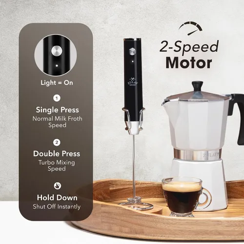 Vista 95 de Zulay Milk Boss Espumador de leche potente manual, hace espuma para latte, batidor para mezclar bebidas, café, miniespumador para capuchino, frappé