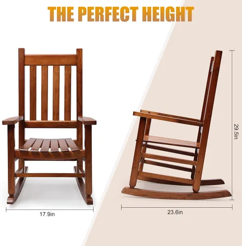 Vista 3 de Mecedora de Porche de Madera para Niños - Perfecta para Interiores o Exteriores, Mecedora de Porche para Todo Clima para Jardín, Césped, Balcón