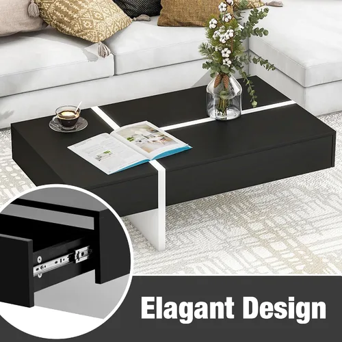 Vista 4 de Mesa auxiliar con cajones de almacenamiento, muebles de sala de estar de diseño rectangular contemporáneo, mesa de cóctel moderna de superficie