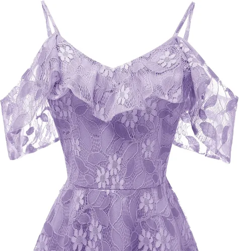 Vista 5 de Vestido de encaje floral para mujer, vestido de fiesta de graduación, cóctel, manga con volantes, casual, otoño, vestido plisado