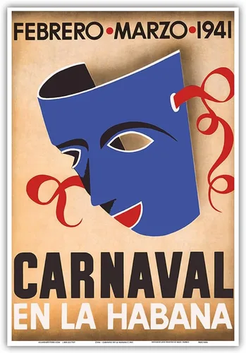 Vista 8 de Cuba - Carnaval en la Habana (Carnival in Havana) - February March 1941 - Vintage Carnival Poster c.1941 - Master Art Print (Unframed) 6in x 9in