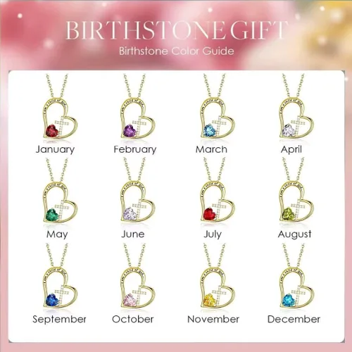 Vista 6 de BAOWING Collar de piedra natal con cruz de corazón I Am a Child of God con texto en inglés "I Am a Child of God Heart Cross, joyería, regalos