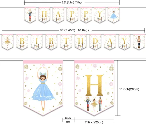 Vista 4 de Cartel de cumpleaños de cascanueces para niños y adultos, suministros de fiesta, decoración para cumpleaños de invierno y ballet, rey ratón