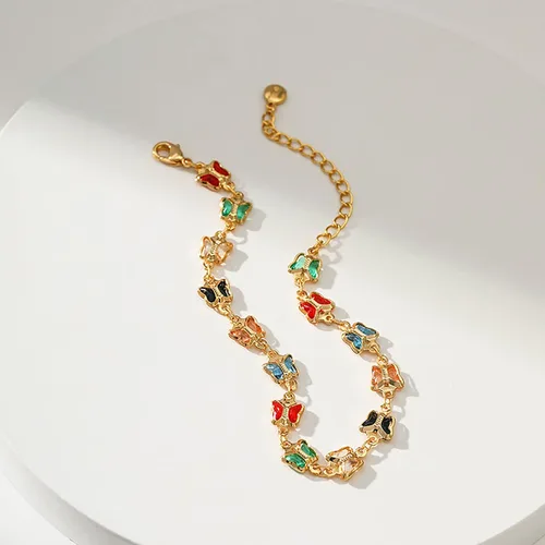 Vista 28 de Delicadas pulseras de oro para mujer, chapado en oro 18, ajustable, mal de ojo, mariposa, cuentas, perla, corazón, turquesa, hecha a mano para mujer