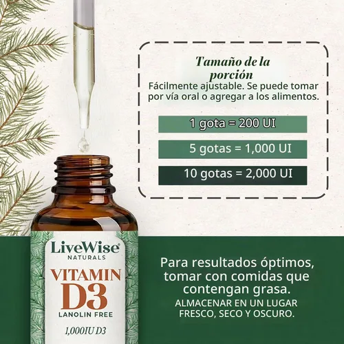 Vista 3 de Live Wise Naturals Gotas líquidas de vitamina D3 - Fórmula de aceite MCT orgánico para adultos - Suplemento D3 de fácil absorción para apoyo