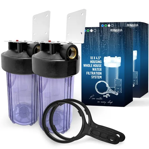 Vista 16 de Sistema purificador de filtro para toda la casa de 10 x 4.5 pulgadas de alta capacidad para agua de pozos o ciudades, botón de alivio de Verde