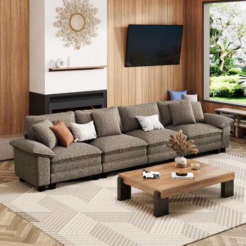 Vista 36 de Sofá seccional en forma de U de 123 pulgadas con cojines tipo nube, juego de sofá modular de asiento profundo con 5 asientos y 2 otomanos, brazos