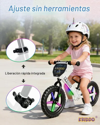 Vista 5 de KRIDDO Bicicleta de equilibrio para niños de 2 años con tableta de Led blanco