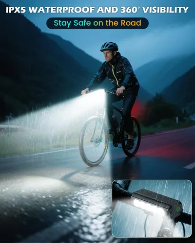Vista 7 de Super Bright Bike Lights for Night Riding- USB Rechargeable Bicycle Headlights, IPX5 Waterproof Bike Headlight and Taillight, Bicycle Light Set for