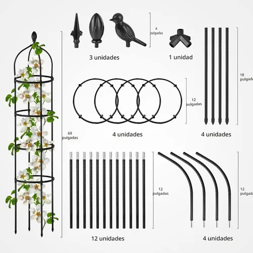 Vista 6 de Enrejado de obelisco de jardín para plantas trepadoras al aire libre, 6 pies, rosal, enrejado redondo para macetas, enrejado de flores de metal a