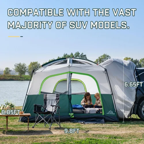 Vista 2 de JELUCAMP Tiendas de campaña SUV para acampar impermeables para 6 personas, tienda de campaña familiar para coche con accesorio para puerta trasera