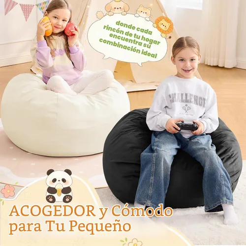 Vista 3 de Puf para niños – Silla redonda de espuma viscoelástica de 2.5 pies – Sofá puff para niños y adolescentes con funda de microfibra suave – Sofá
