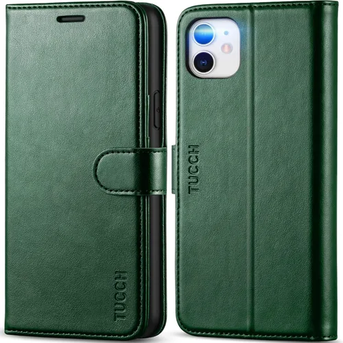 Vista 16 de TUCCH Funda tipo cartera para iPhone 11, [con bloqueo RFID] ranuras para tarjetas, soporte, cierre magnético, funda protectora de piel sintética