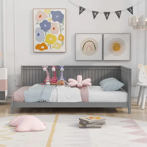 Vista 12 de Sofá cama de madera de diseño clásico, sofá cama, cama de plataforma, tamaño individual con salud y comodidad para dormitorio, estudio, sala