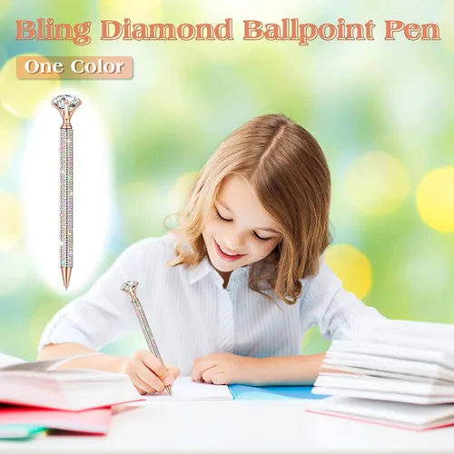 Vista 4 de Jeyiour 6 bolígrafos de diamantes grandes con diamantes de imitación de cristal brillante de metal con purpurina de diamante, bolígrafos de bola