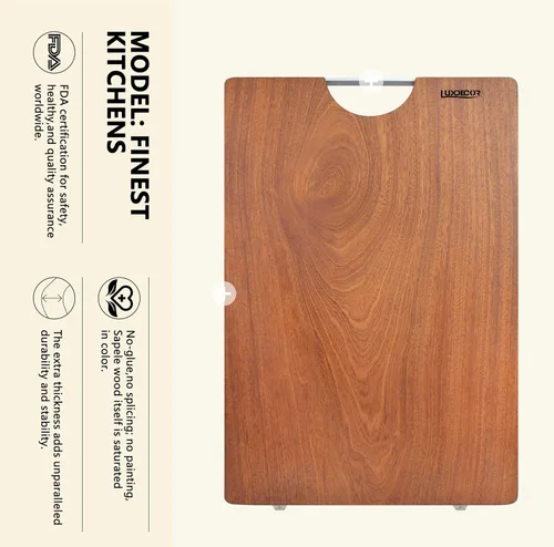 Vista 2 de Tabla de cortar de madera maciza de una pieza hecha de madera de sapele, tabla de cortar de madera dura resistente de 17.7 x 11.8 x 1.2 pulgadas