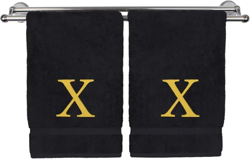 Vista 90 de Toalla de mano monogramada, regalo personalizado, juego de 2 - Toalla bordada con letra de bloque dorada - Extra absorbente 100% algodón turco