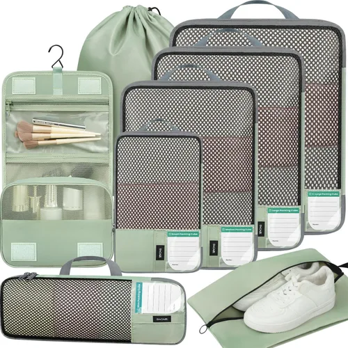 Vista 124 de BAGAIL 4 juegos/6 juegos/8 cubos de compresión para embalaje, accesorios de viaje, organizadores de embalaje expandibles (malla cuadrada, 06-beige)