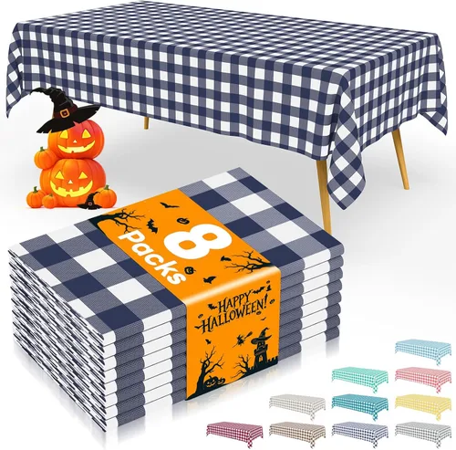 Vista 22 de Smiry 8 paquetes de manteles desechables Gingham, 54 x 108 pulgadas, manteles de plástico impermeables rectangulares en diseño a cuadros
