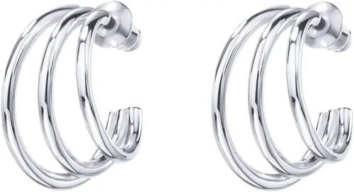 Vista 3 de PAVOI 14K Gold Plated Sterling Silver Post Split Huggie Earrings RoseWhiteYellow Gold Earrings for Women