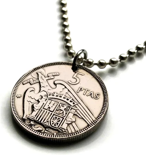 Vista 3 de 1957 Spain España 5 Pesetas coin pendant eagle of Saint John escudo Español Madrid Barcelona Murcia Asturias Cataluña Las Palmas Vigo Gijón Ibiza