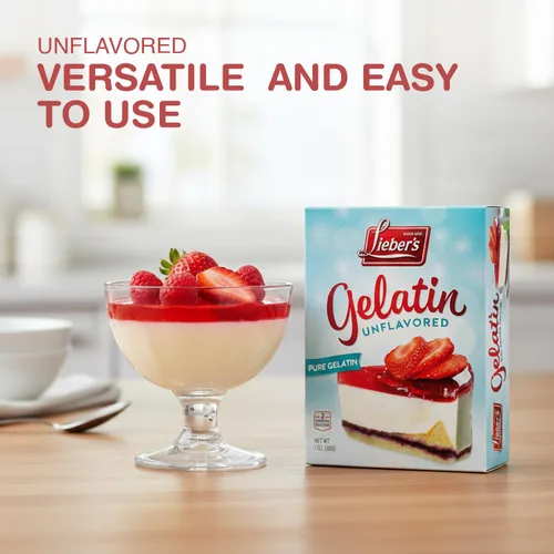 Vista 4 de LIEBERS Gelatina sin sabor, gelatina sin azúcar, Kosher, polvo de gelatina pura sin gluten, sin sabor, caja de 1 onza, contiene 2 paquetes.