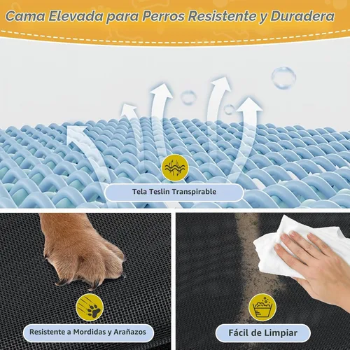 Vista 4 de Catre elevado plegable para perro, no necesita montaje, cama elevada plegable impermeable para perros, cuna para perros al aire libre, cama hamaca