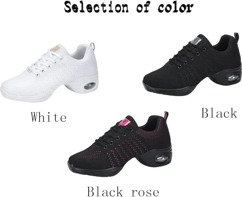 Vista 6 de KAEAEILSS Zapatos deportivos de jazz para mujer, con cordones, transpirables, con suela dividida, para deportes, caminar, bailar, suela gruesa