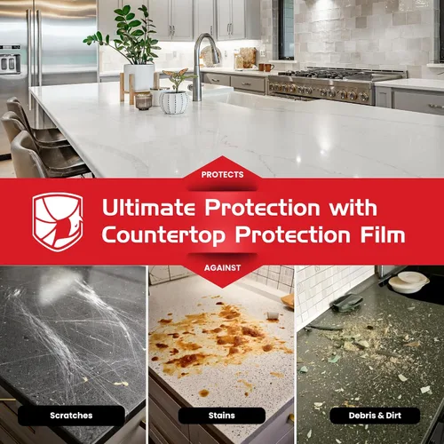 Vista 4 de ArmorDillo Película Protectora para Encimera con Cuchillo Gratis. Protección de Superficie Autoadhesiva Transparente para Laminado, Granito, Mármol
