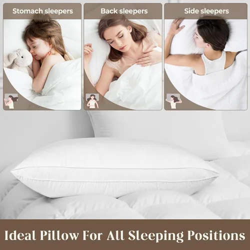 Vista 5 de Bafode - Almohadas de plumón de ganso, almohadas de cama suaves tamaño Queen, juego de 2, carcasa de 100% algodón suave, almohadas de hotel